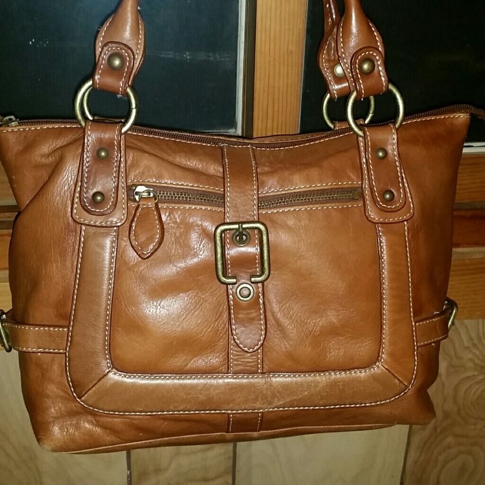 Cognac Leather Satchel Bag